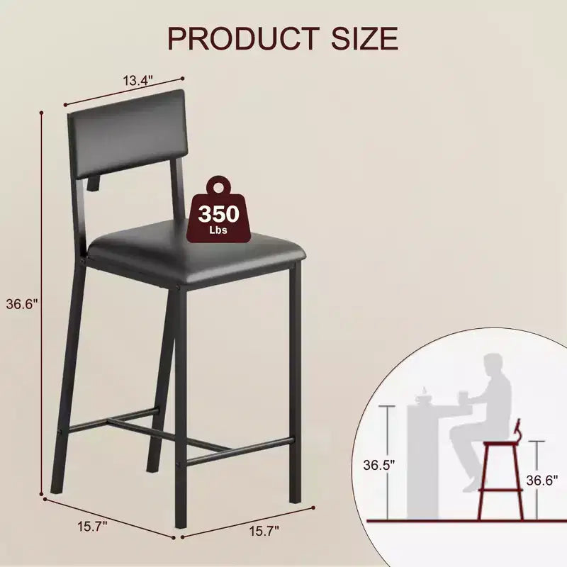 Upholstered PU Dining Chairs with Curved Backrest and Metal Legs, for Home, Bar, Black