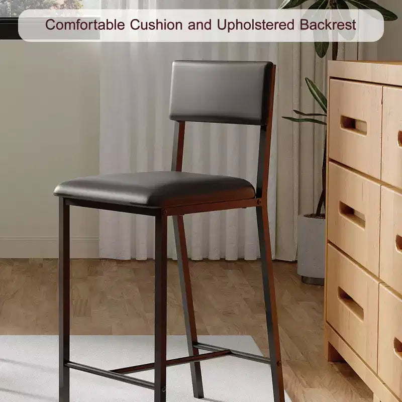 Upholstered PU Dining Chairs with Curved Backrest and Metal Legs, for Home, Bar, Black