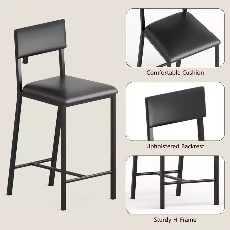 Upholstered PU Dining Chairs with Curved Backrest and Metal Legs, for Home, Bar, Black