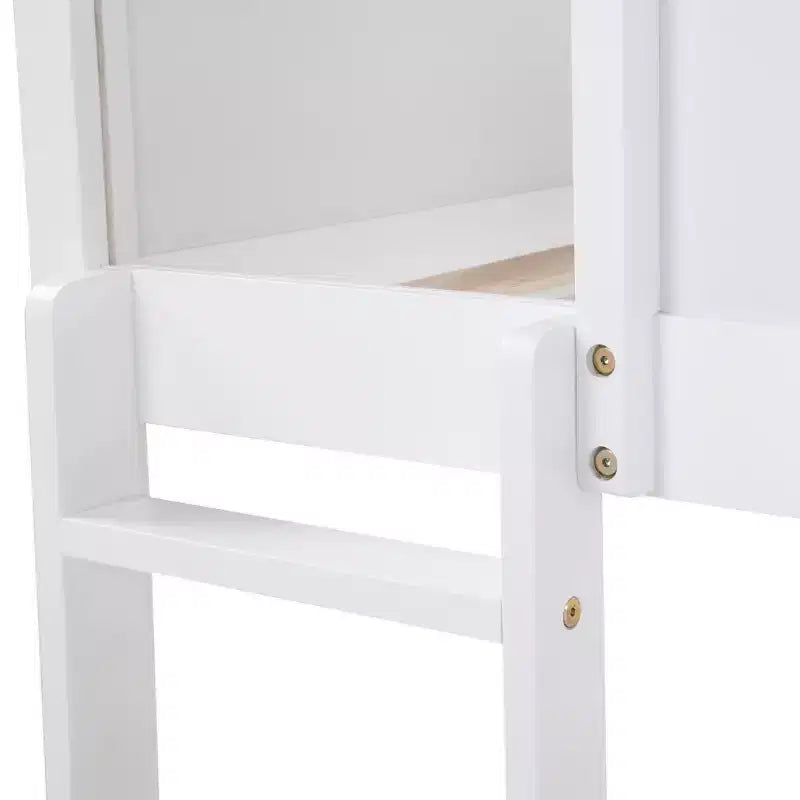 Queen Over Queen Wood Bunk Bed with Built-in Storage Cabinets, Charging Station, Ladder and Safety Guardrails