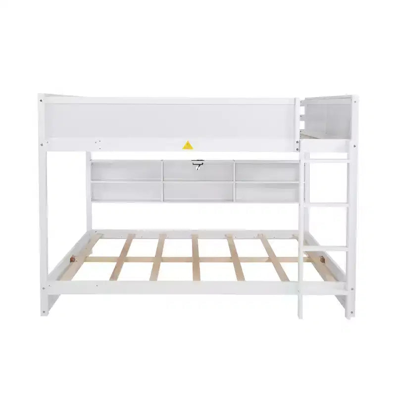Queen Over Queen Wood Bunk Bed with Built-in Storage Cabinets, Charging Station, Ladder and Safety Guardrails