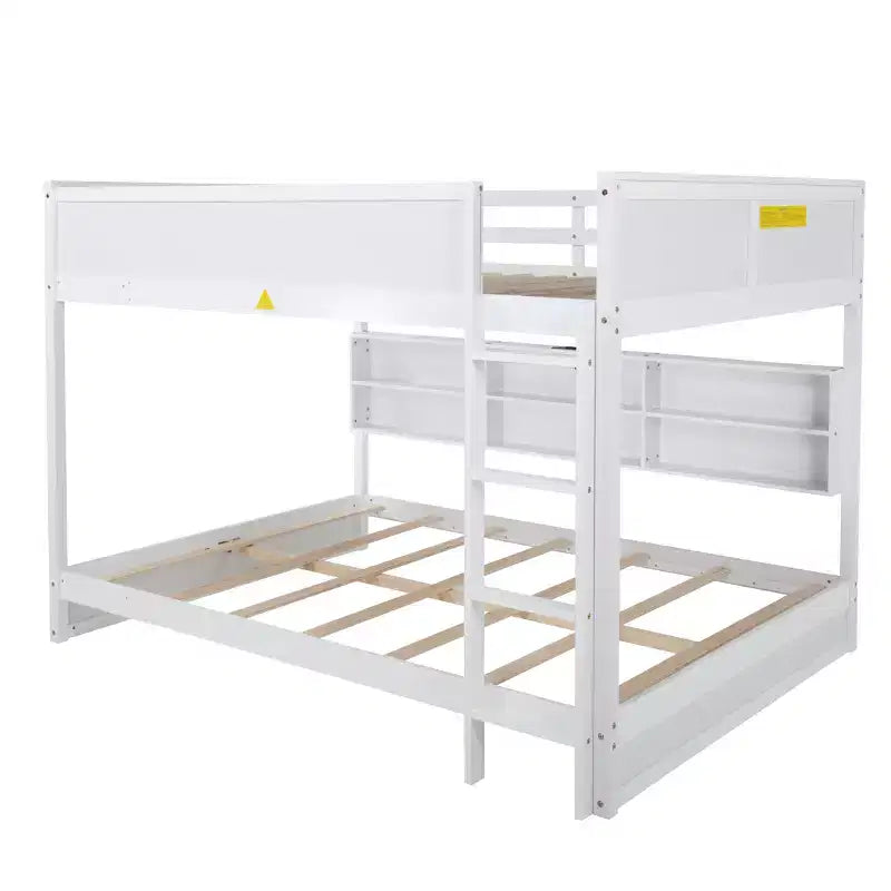Queen Over Queen Wood Bunk Bed with Built-in Storage Cabinets, Charging Station, Ladder and Safety Guardrails