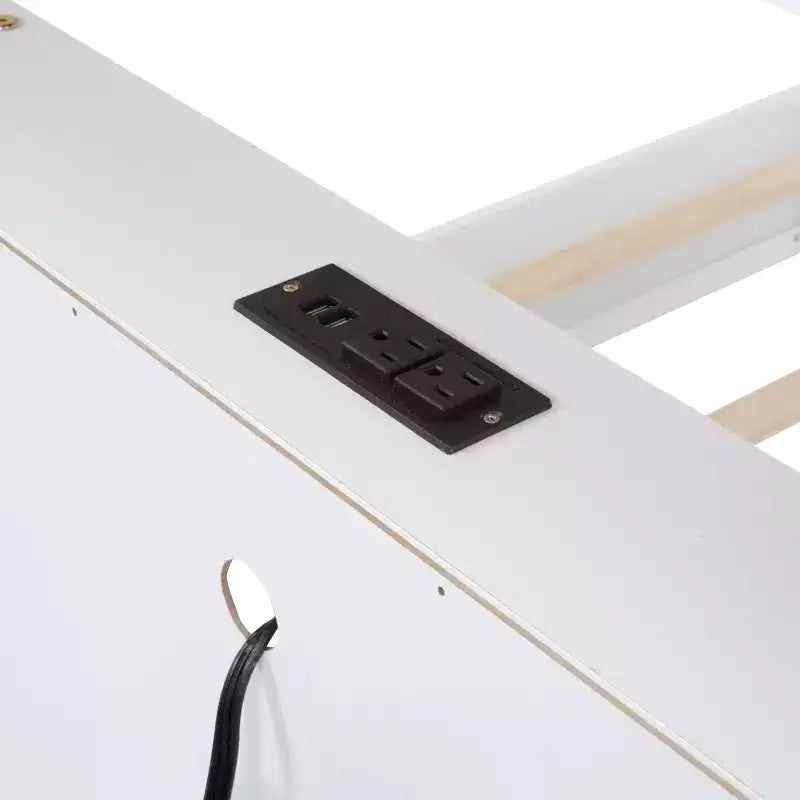 Queen Over Queen Wood Bunk Bed with Built-in Storage Cabinets, Charging Station, Ladder and Safety Guardrails