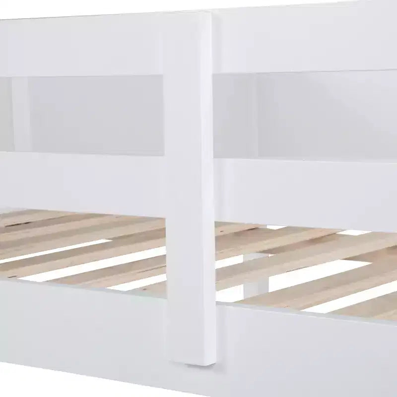 Queen Over Queen Wood Bunk Bed with Built-in Storage Cabinets, Charging Station, Ladder and Safety Guardrails