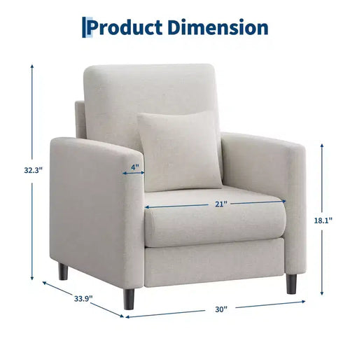 33.9 Sofa Accent Chair, Chenille Loveseat Reading Couch for Bedroom, Tool-Free Setup Living Room Accent Couch, Pillow not included