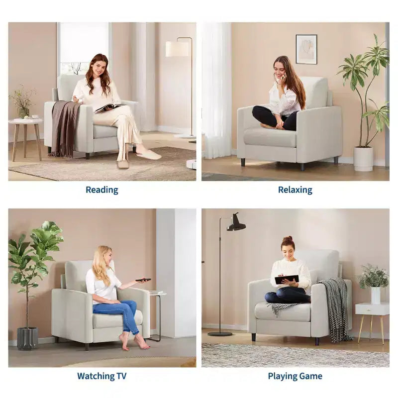 33.9 Sofa Accent Chair, Chenille Loveseat Reading Couch for Bedroom, Tool-Free Setup Living Room Accent Couch, Pillow not included