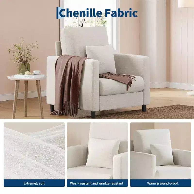 33.9 Sofa Accent Chair, Chenille Loveseat Reading Couch for Bedroom, Tool-Free Setup Living Room Accent Couch, Pillow not included