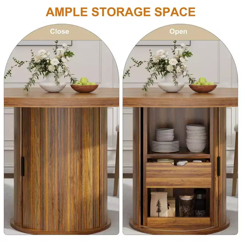 47 Inch Round Dining Table for 4, Kitchen Table with 2-Layer Storage Shelf and a Drawer, Farmhouse Circle Dinner Table (Table Only)