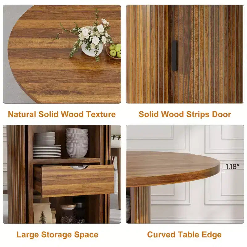47 Inch Round Dining Table for 4, Kitchen Table with 2-Layer Storage Shelf and a Drawer, Farmhouse Circle Dinner Table (Table Only)