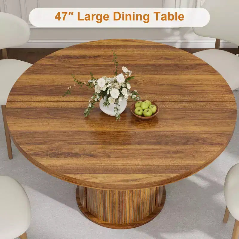47 Inch Round Dining Table for 4, Kitchen Table with 2-Layer Storage Shelf and a Drawer, Farmhouse Circle Dinner Table (Table Only)