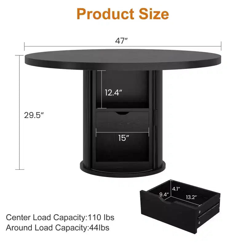 47 Inch Round Dining Table for 4, Kitchen Table with 2-Layer Storage Shelf and a Drawer, Farmhouse Circle Dinner Table (Table Only)