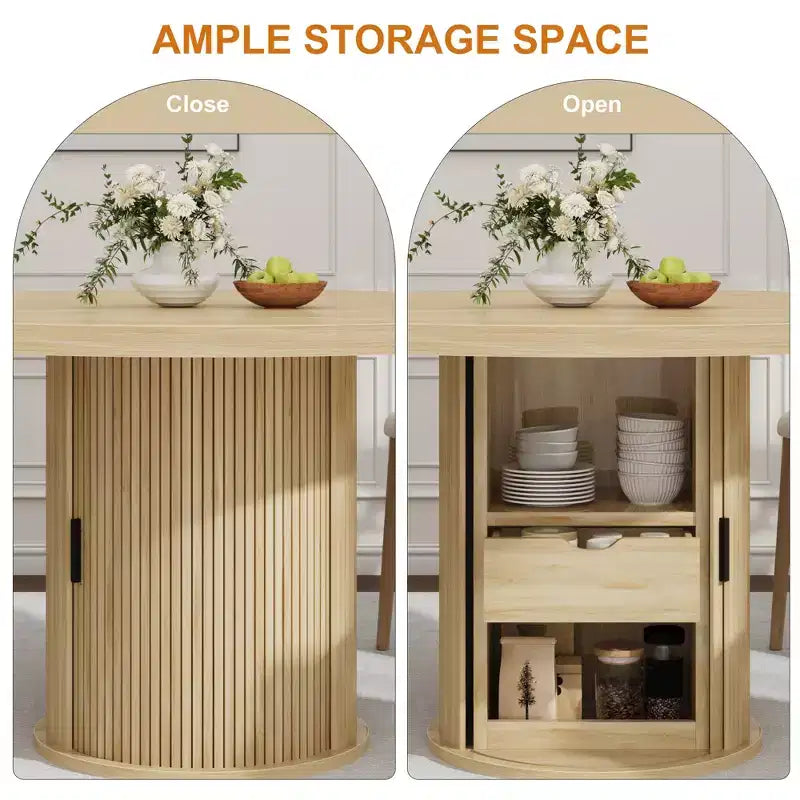 47 Inch Round Dining Table for 4, Kitchen Table with 2-Layer Storage Shelf and a Drawer, Farmhouse Circle Dinner Table (Table Only)