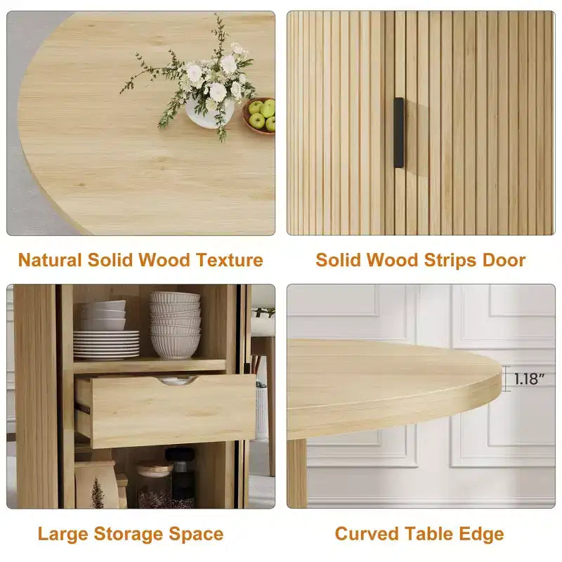 47 Inch Round Dining Table for 4, Kitchen Table with 2-Layer Storage Shelf and a Drawer, Farmhouse Circle Dinner Table (Table Only)