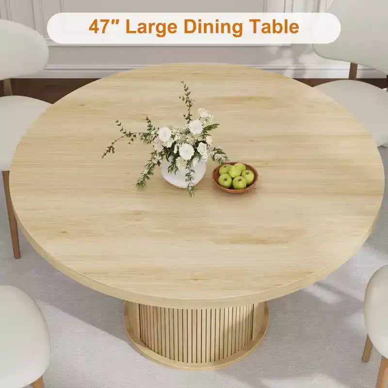 47 Inch Round Dining Table for 4, Kitchen Table with 2-Layer Storage Shelf and a Drawer, Farmhouse Circle Dinner Table (Table Only)