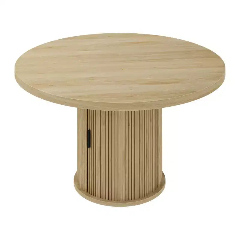 47 Inch Round Dining Table for 4, Kitchen Table with 2-Layer Storage Shelf and a Drawer, Farmhouse Circle Dinner Table (Table Only)