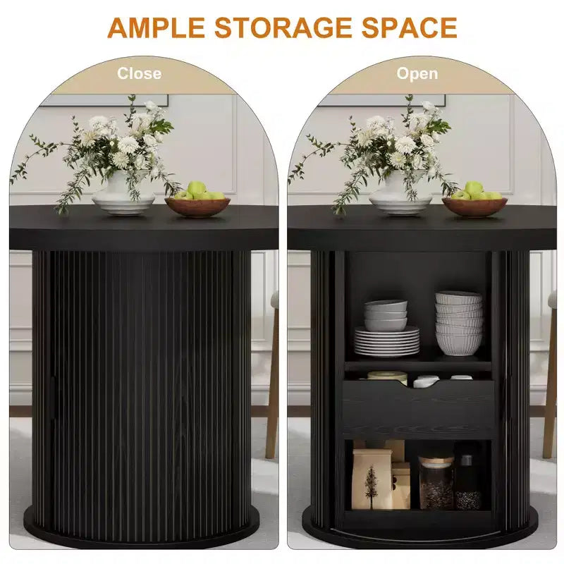 47 Inch Round Dining Table for 4, Kitchen Table with 2-Layer Storage Shelf and a Drawer, Farmhouse Circle Dinner Table (Table Only)