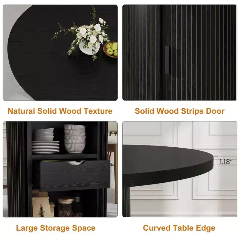 47 Inch Round Dining Table for 4, Kitchen Table with 2-Layer Storage Shelf and a Drawer, Farmhouse Circle Dinner Table (Table Only)