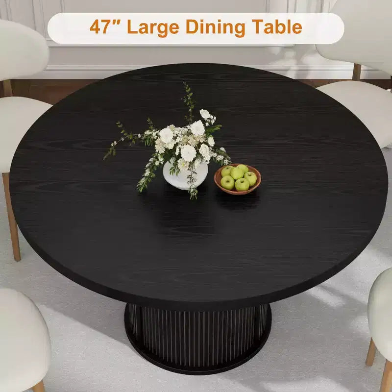 47 Inch Round Dining Table for 4, Kitchen Table with 2-Layer Storage Shelf and a Drawer, Farmhouse Circle Dinner Table (Table Only)