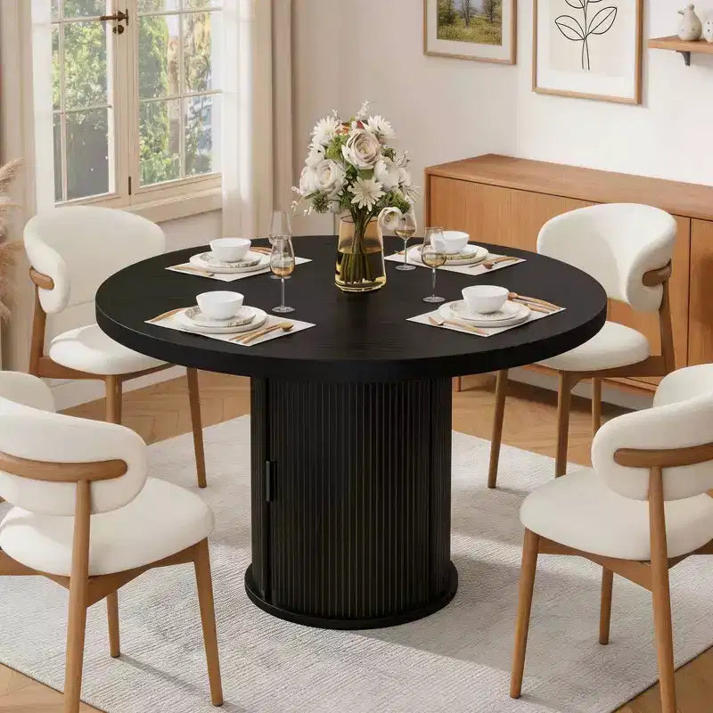 47 Inch Round Dining Table for 4, Kitchen Table with 2-Layer Storage Shelf and a Drawer, Farmhouse Circle Dinner Table (Table Only)