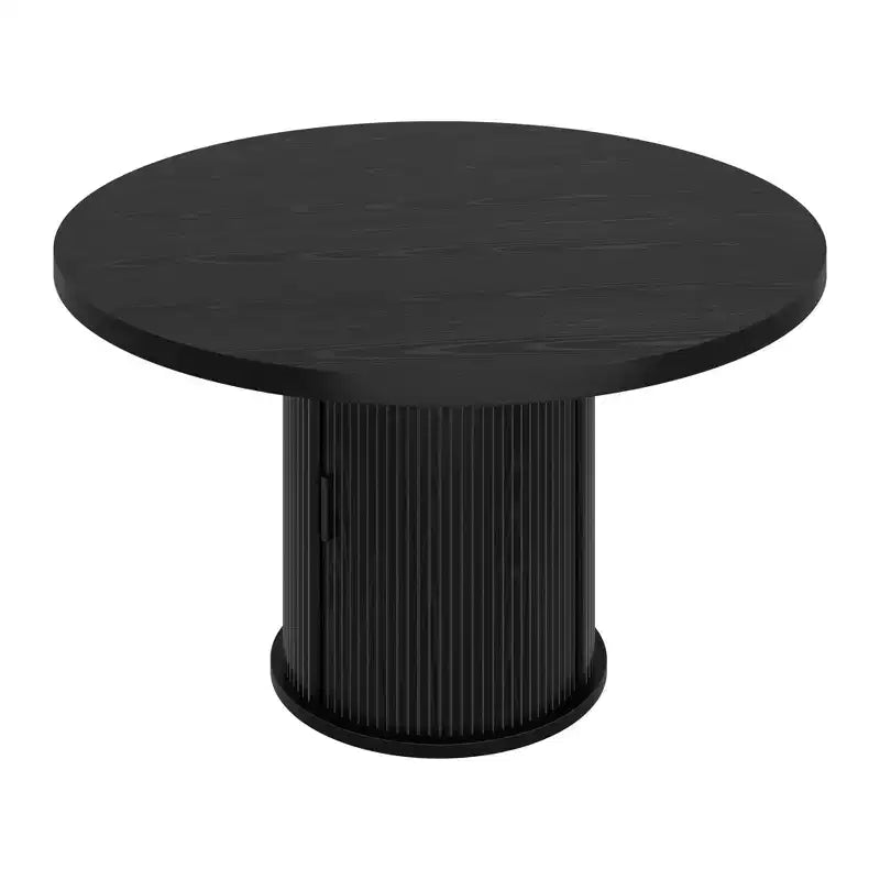 47 Inch Round Dining Table for 4, Kitchen Table with 2-Layer Storage Shelf and a Drawer, Farmhouse Circle Dinner Table (Table Only)