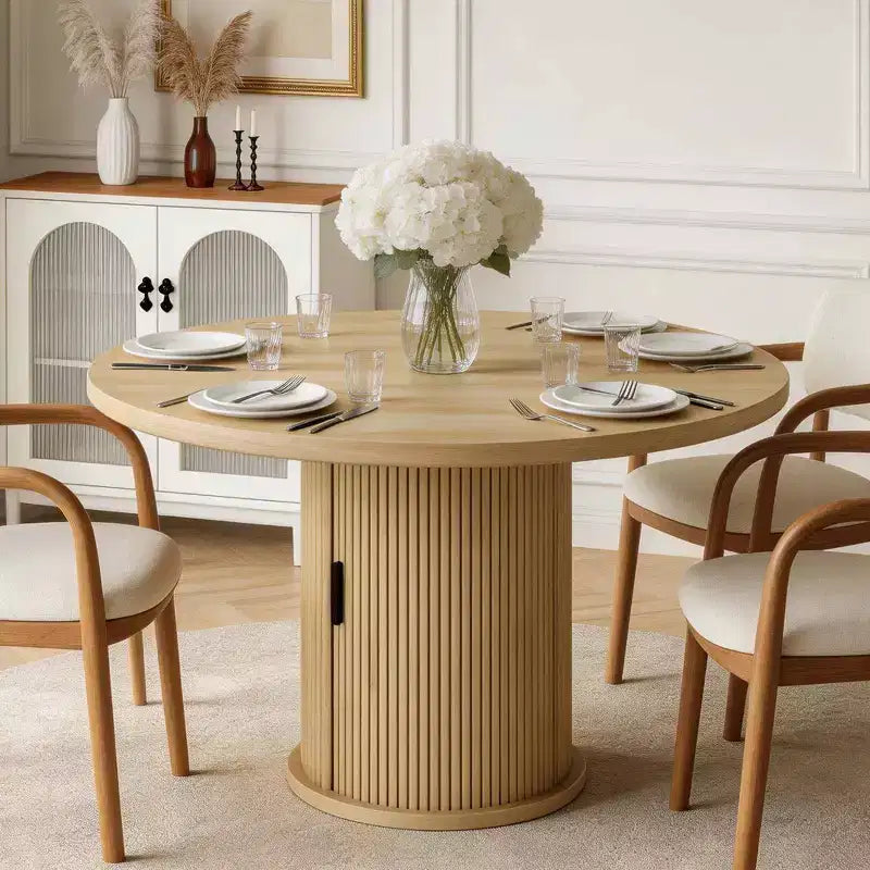 47 Inch Round Dining Table for 4, Kitchen Table with 2-Layer Storage Shelf and a Drawer, Farmhouse Circle Dinner Table (Table Only)