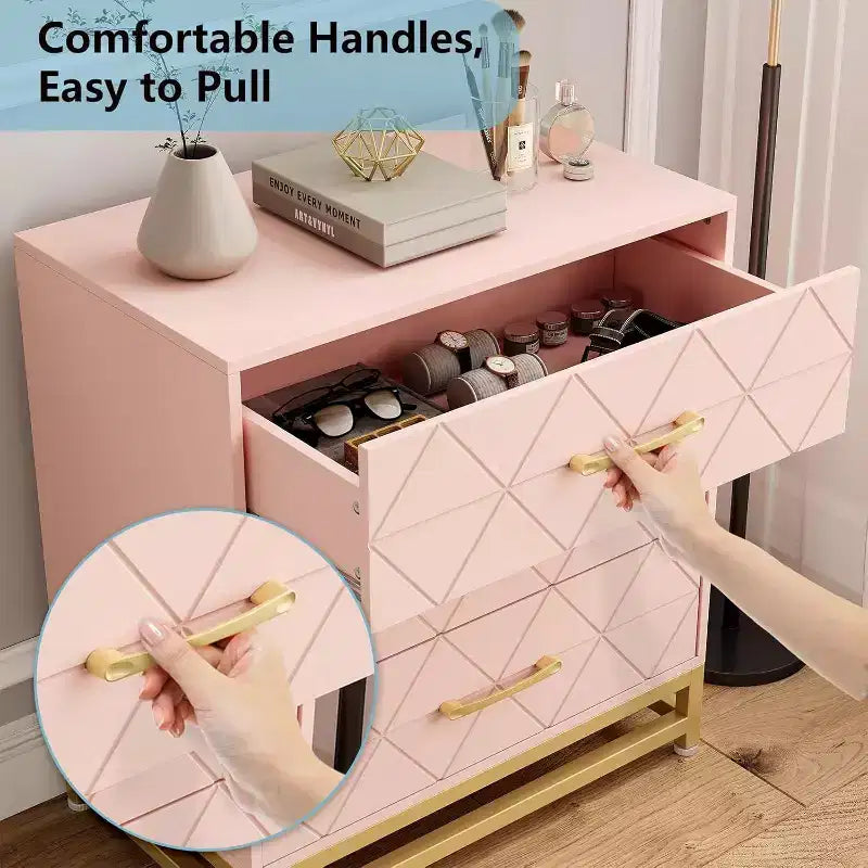 Acekool 3 Drawer Wooden Dresser, Modern Chest of Drawers with Metal Handles, Storage Organizer for Bedroom and Living Room