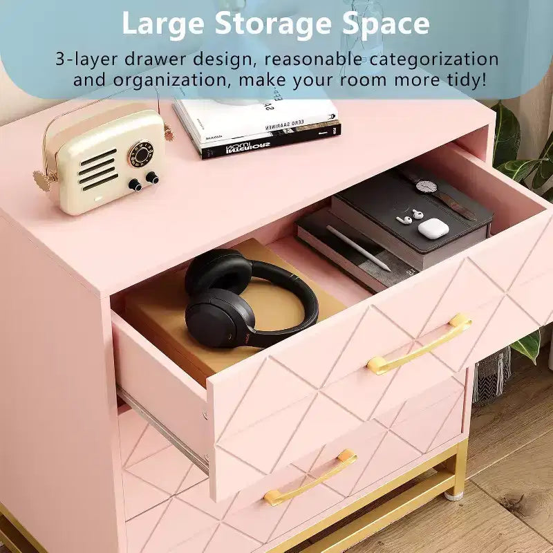 Acekool 3 Drawer Wooden Dresser, Modern Chest of Drawers with Metal Handles, Storage Organizer for Bedroom and Living Room