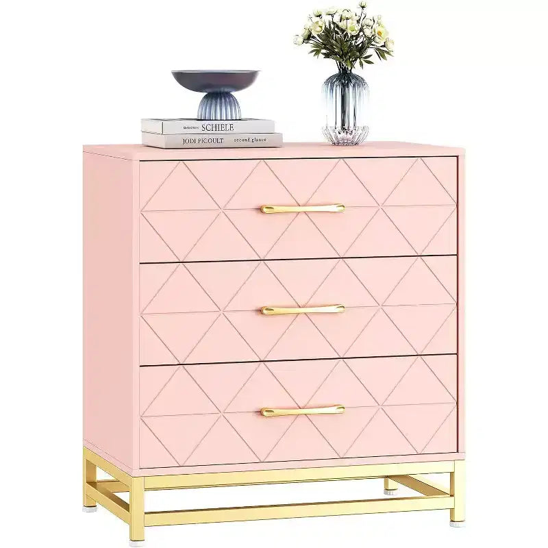 Acekool 3 Drawer Wooden Dresser, Modern Chest of Drawers with Metal Handles, Storage Organizer for Bedroom and Living Room