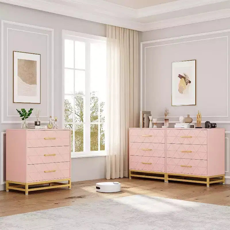 Acekool 3 Drawer Wooden Dresser, Modern Chest of Drawers with Metal Handles, Storage Organizer for Bedroom and Living Room