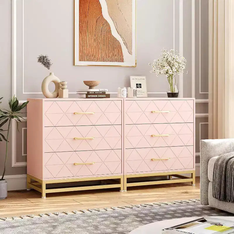 Acekool 3 Drawer Wooden Dresser, Modern Chest of Drawers with Metal Handles, Storage Organizer for Bedroom and Living Room