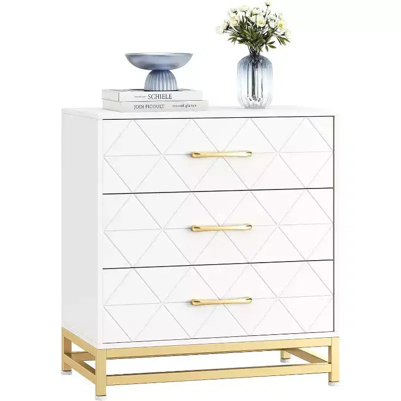 Acekool 3 Drawer Wooden Dresser, Modern Chest of Drawers with Metal Handles, Storage Organizer for Bedroom and Living Room