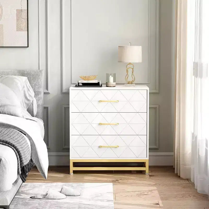 Acekool 3 Drawer Wooden Dresser, Modern Chest of Drawers with Metal Handles, Storage Organizer for Bedroom and Living Room