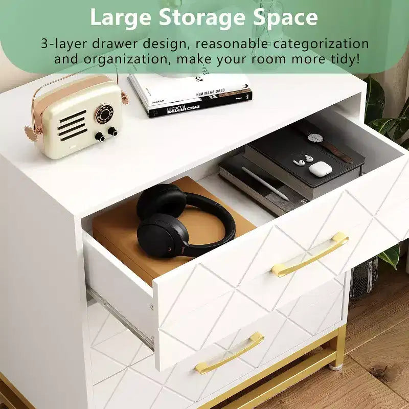 Acekool 3 Drawer Wooden Dresser, Modern Chest of Drawers with Metal Handles, Storage Organizer for Bedroom and Living Room