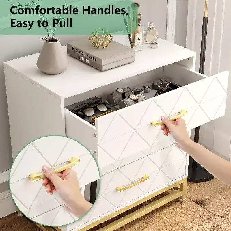Acekool 3 Drawer Wooden Dresser, Modern Chest of Drawers with Metal Handles, Storage Organizer for Bedroom and Living Room
