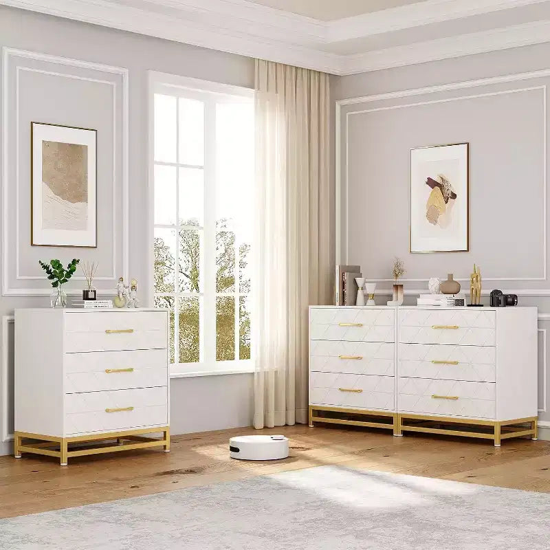 Acekool 3 Drawer Wooden Dresser, Modern Chest of Drawers with Metal Handles, Storage Organizer for Bedroom and Living Room