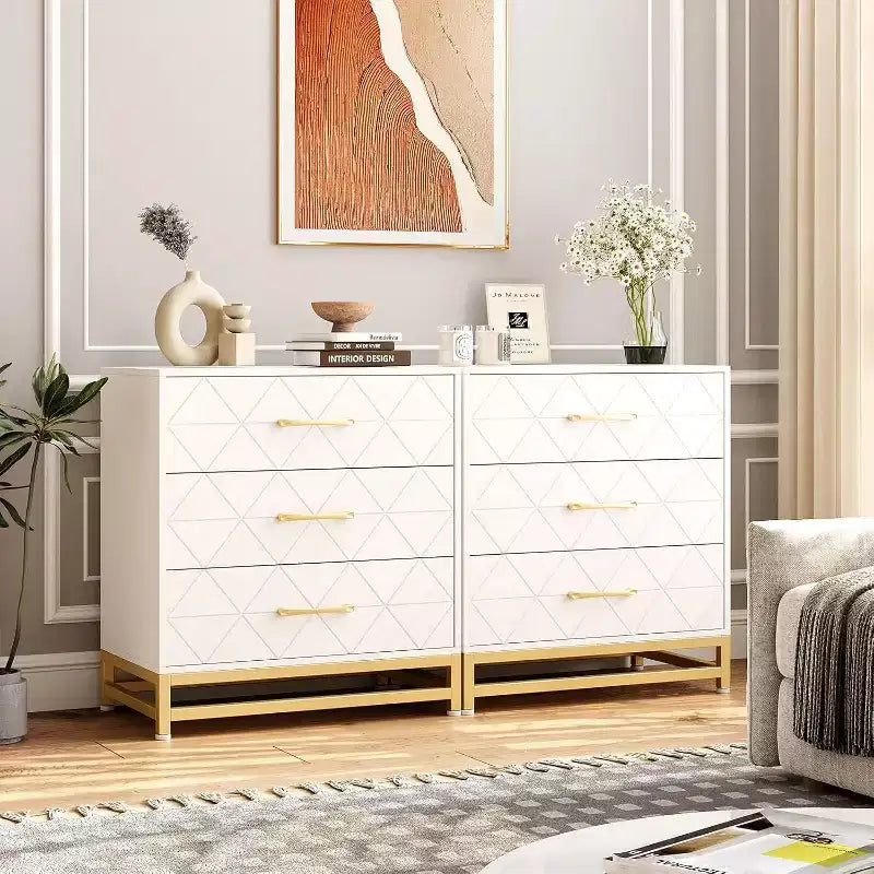Acekool 3 Drawer Wooden Dresser, Modern Chest of Drawers with Metal Handles, Storage Organizer for Bedroom and Living Room