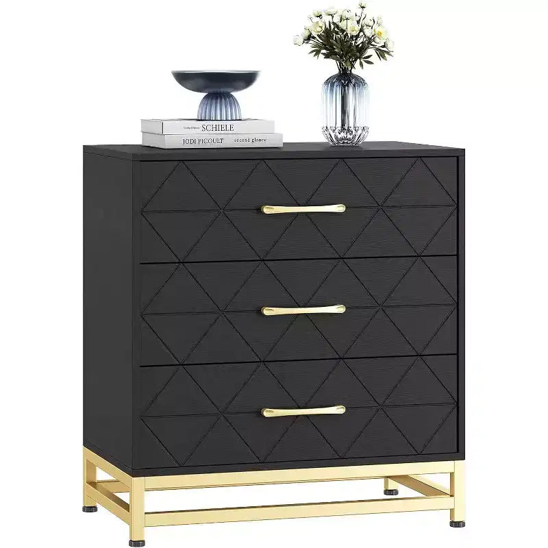 Acekool 3 Drawer Wooden Dresser, Modern Chest of Drawers with Metal Handles, Storage Organizer for Bedroom and Living Room