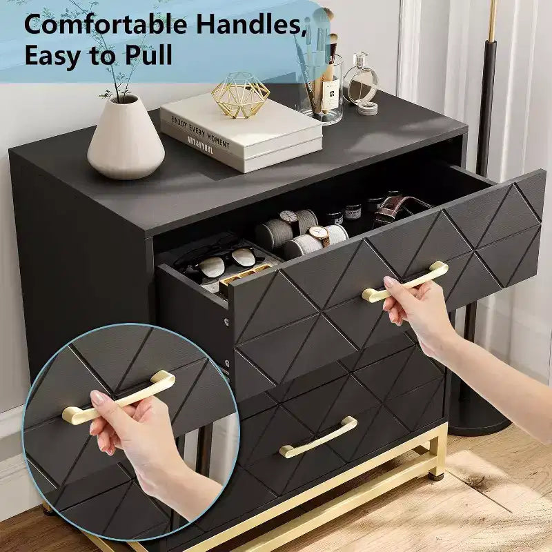Acekool 3 Drawer Wooden Dresser, Modern Chest of Drawers with Metal Handles, Storage Organizer for Bedroom and Living Room