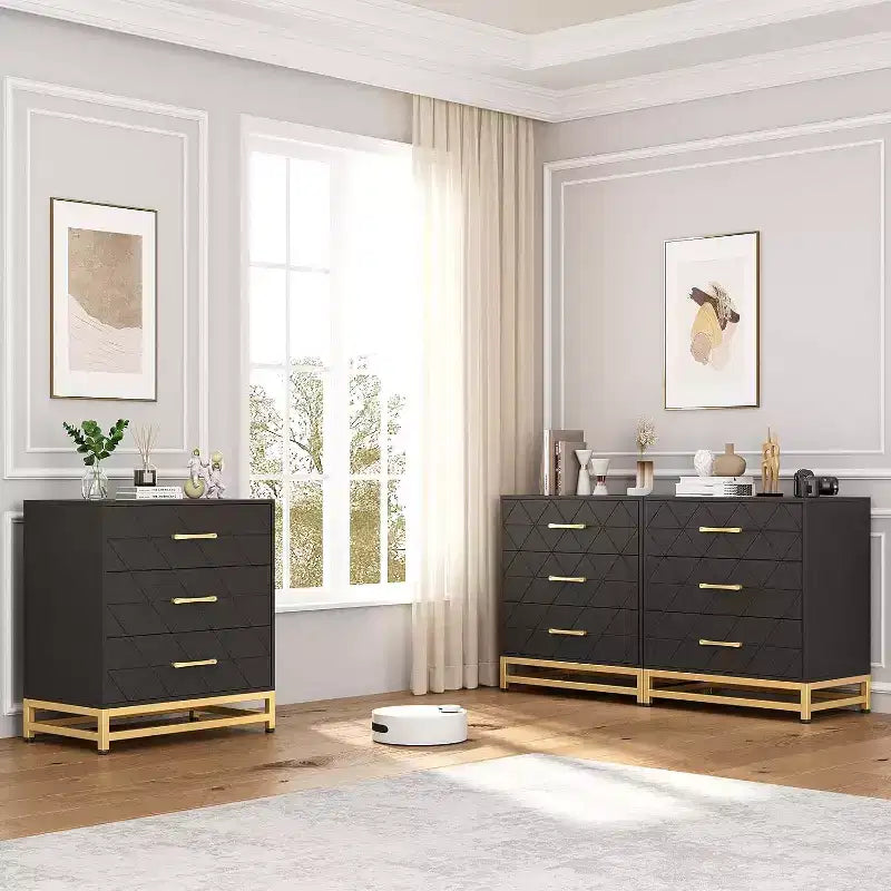 Acekool 3 Drawer Wooden Dresser, Modern Chest of Drawers with Metal Handles, Storage Organizer for Bedroom and Living Room