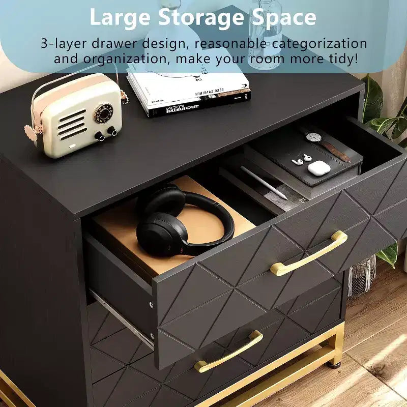 Acekool 3 Drawer Wooden Dresser, Modern Chest of Drawers with Metal Handles, Storage Organizer for Bedroom and Living Room