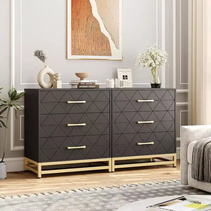Acekool 3 Drawer Wooden Dresser, Modern Chest of Drawers with Metal Handles, Storage Organizer for Bedroom and Living Room