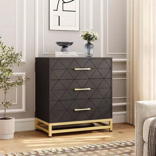 Acekool 3 Drawer Wooden Dresser, Modern Chest of Drawers with Metal Handles, Storage Organizer for Bedroom and Living Room