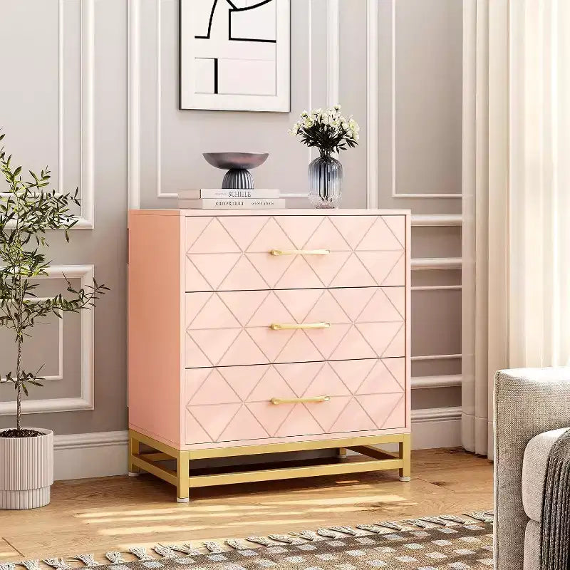 Acekool 3 Drawer Wooden Dresser, Modern Chest of Drawers with Metal Handles, Storage Organizer for Bedroom and Living Room
