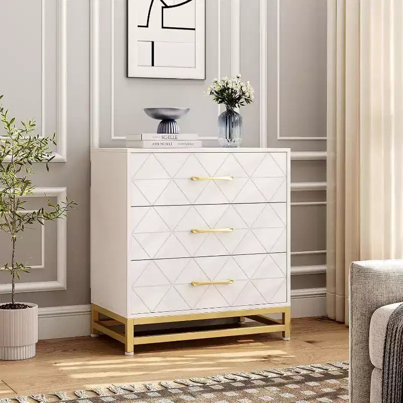 Acekool 3 Drawer Wooden Dresser, Modern Chest of Drawers with Metal Handles, Storage Organizer for Bedroom and Living Room