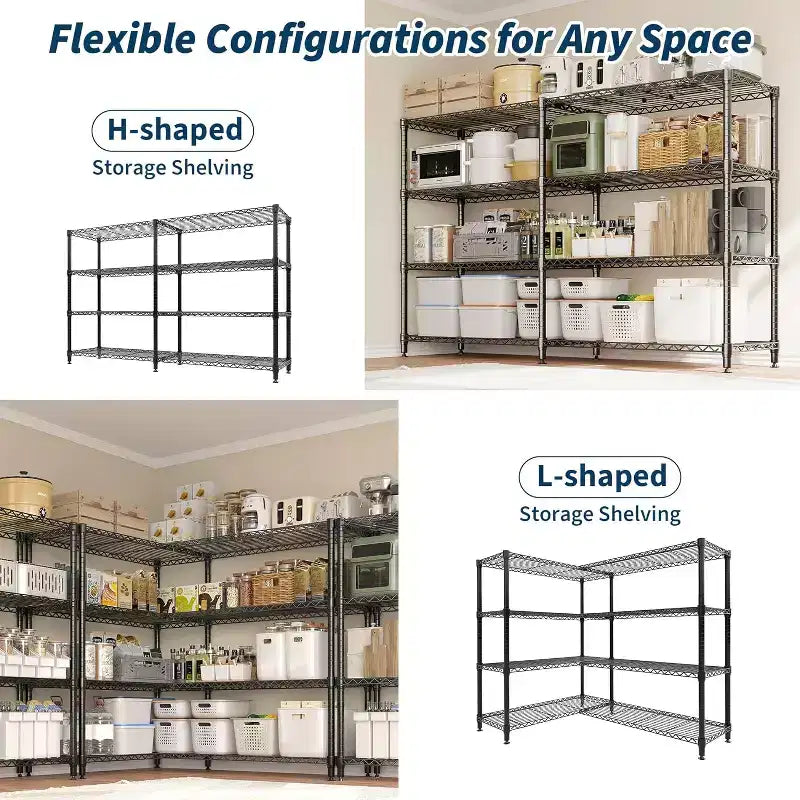 60 Heavy Duty 5-Tier Metal Wire Shelving Unit  Adjustable L-Shaped Storage Rack with Leveling Feet, 1325 lb Capacity for Garage, Pantry & Kitchen