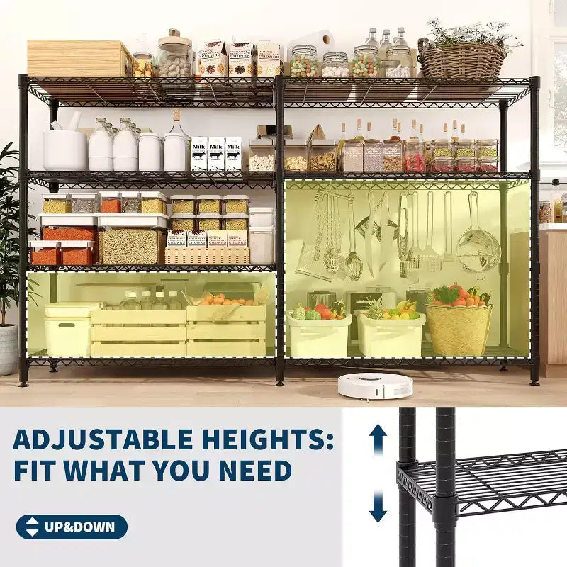 60 Heavy Duty 5-Tier Metal Wire Shelving Unit  Adjustable L-Shaped Storage Rack with Leveling Feet, 1325 lb Capacity for Garage, Pantry & Kitchen