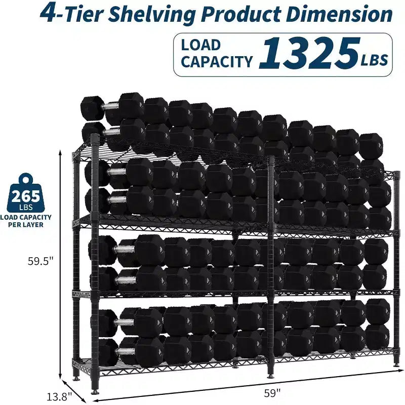 60 Heavy Duty 5-Tier Metal Wire Shelving Unit  Adjustable L-Shaped Storage Rack with Leveling Feet, 1325 lb Capacity for Garage, Pantry & Kitchen