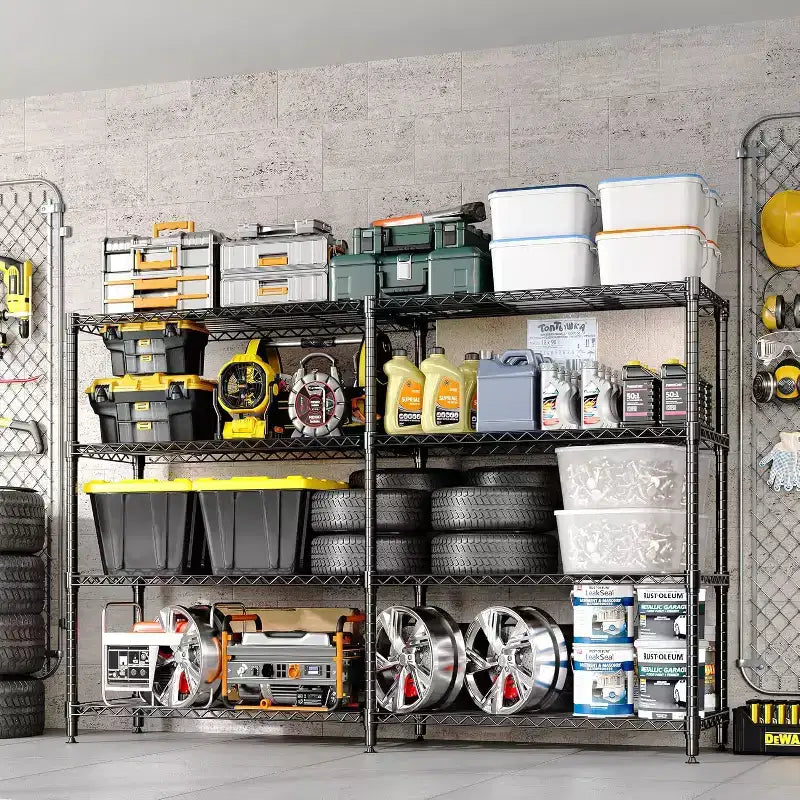 60 Heavy Duty 5-Tier Metal Wire Shelving Unit  Adjustable L-Shaped Storage Rack with Leveling Feet, 1325 lb Capacity for Garage, Pantry & Kitchen