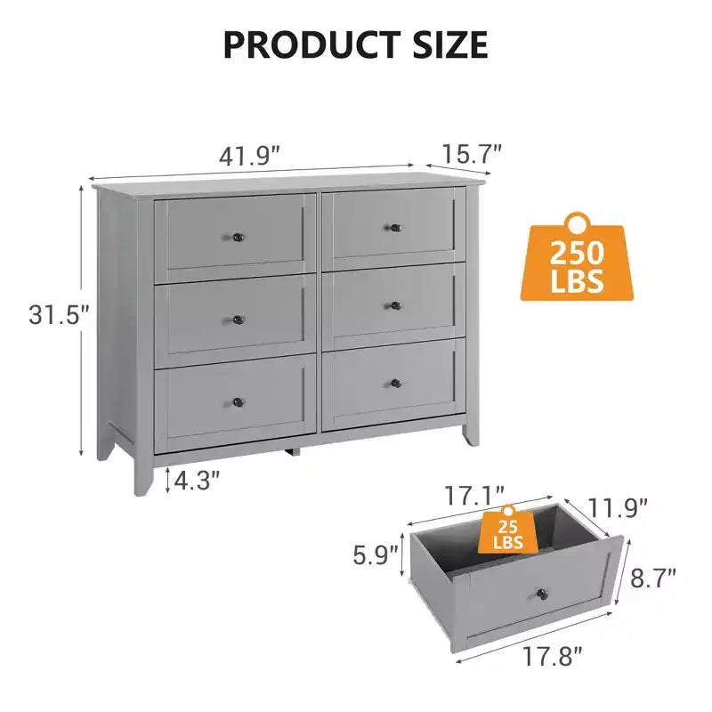 6 Drawers Dresser for Bedroom, Set of 2 Farmhouse Wood Chest of Drawers for Clothes, Storage Dressers Organizer with Handles & Deep Drawers