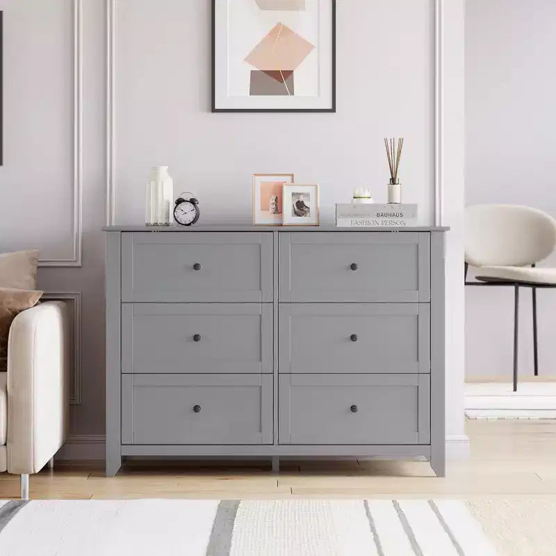 6 Drawers Dresser for Bedroom, Set of 2 Farmhouse Wood Chest of Drawers for Clothes, Storage Dressers Organizer with Handles & Deep Drawers